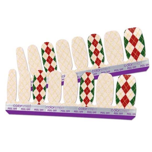 Color Street CHECKING IT TWICE Red Gold Green Glitter Argyle Print Christmas Set - Picture 7 of 7